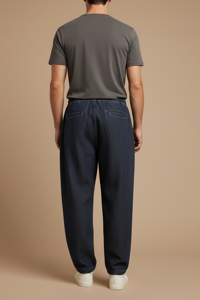 Pantalon Baggy Denim Bleu Marine Ample Cordon Homme - Jean - vue 2