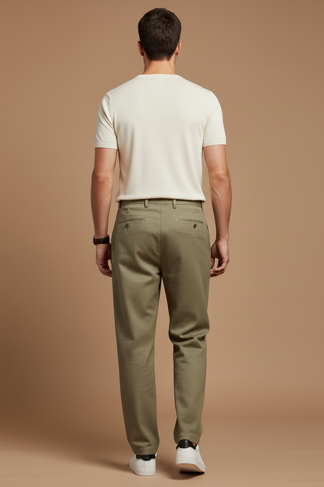 Pantalon Baggy Vert Olive Droit Décontracté Homme - Kaki Gabardine - vue 2