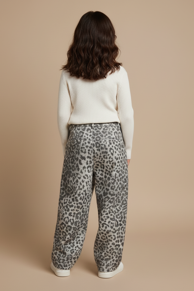 Pantalon Baggy Léopard Gris Ample Hiver Chaud Fille - Imprimé Molleton - vue 2