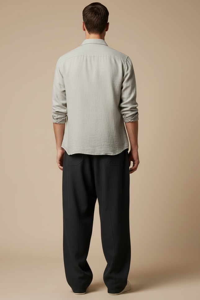 Pantalon Baggy Noir Ample Cordon Tissu Casual Homme - Lin - vue 2