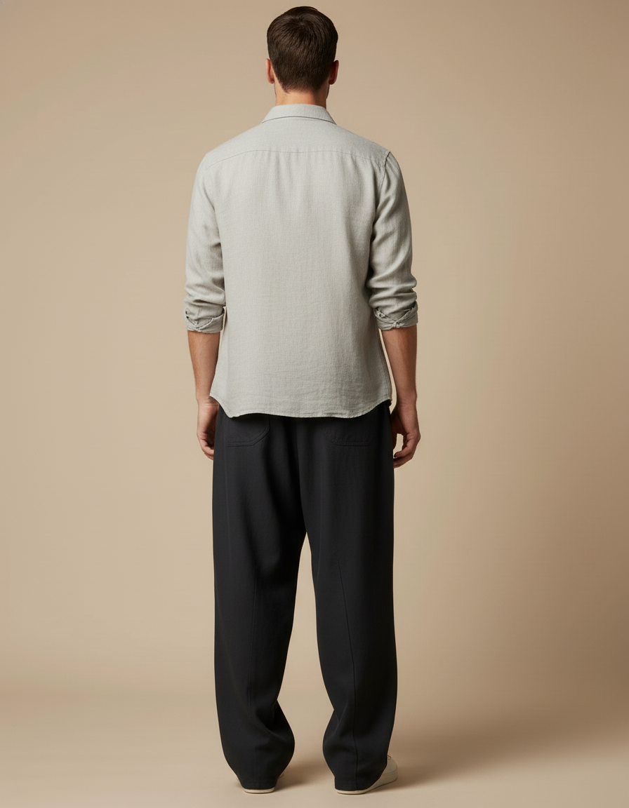 Pantalon Baggy Noir Ample Cordon Tissu Casual Homme - Lin - vue 2