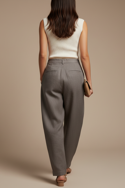 Pantalon Baggy Gris Plissé Ample Lin Fluide - vue 2