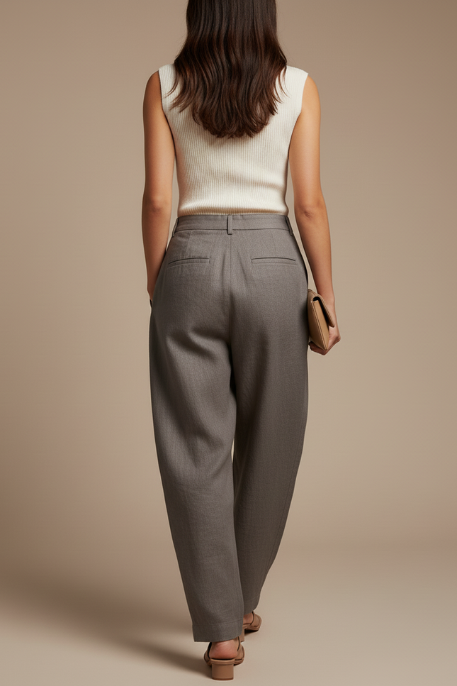 Pantalon Baggy Gris Plissé Ample Lin Fluide - vue 2