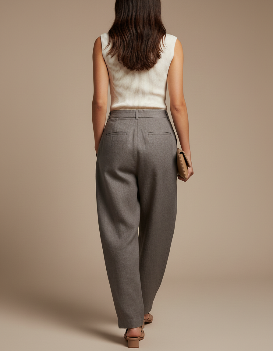 Pantalon Baggy Gris Plissé Ample Lin Fluide - vue 2