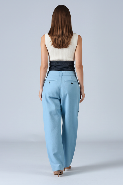 Pantalon Baggy Bleu Ciel Cargo Ample Taille Haute - Toile - vue 2