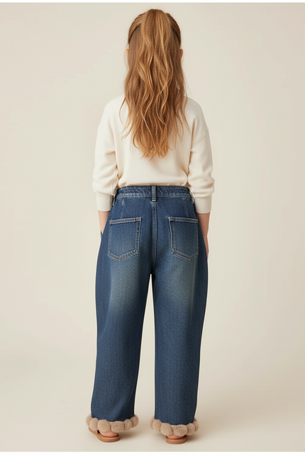 Pantalon Baggy Jean Bleu Plissé Ample Fille - vue 2