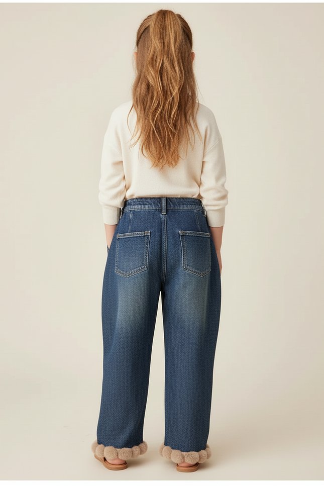 Pantalon Baggy Jean Bleu Plissé Ample Fille - vue 2