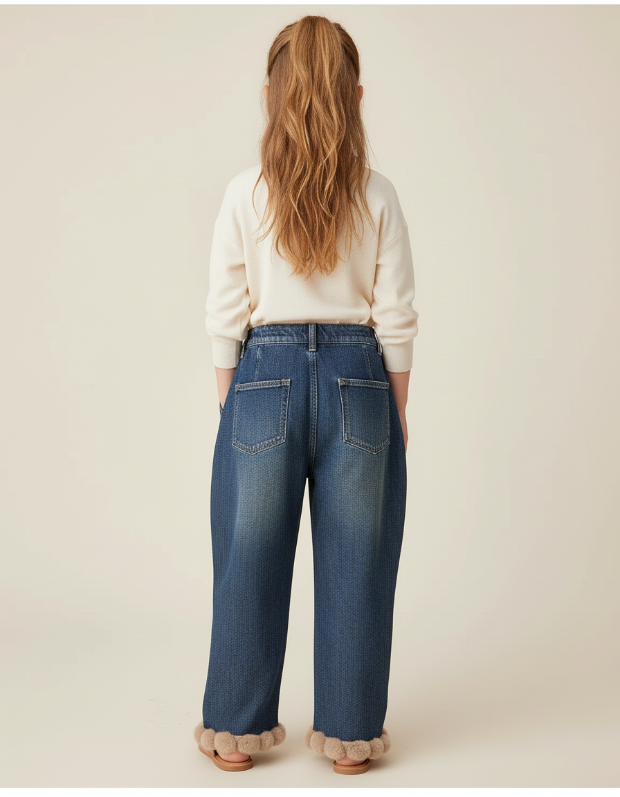 Pantalon Baggy Jean Bleu Plissé Ample Fille - vue 2