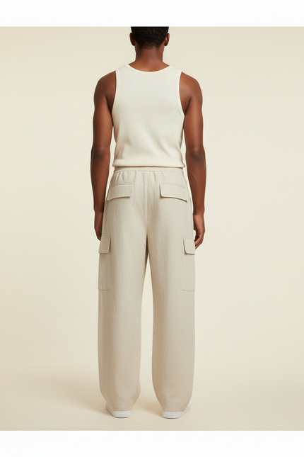 Pantalon Baggy Beige Lin Cargo Ample Décontracté Homme - vue 2