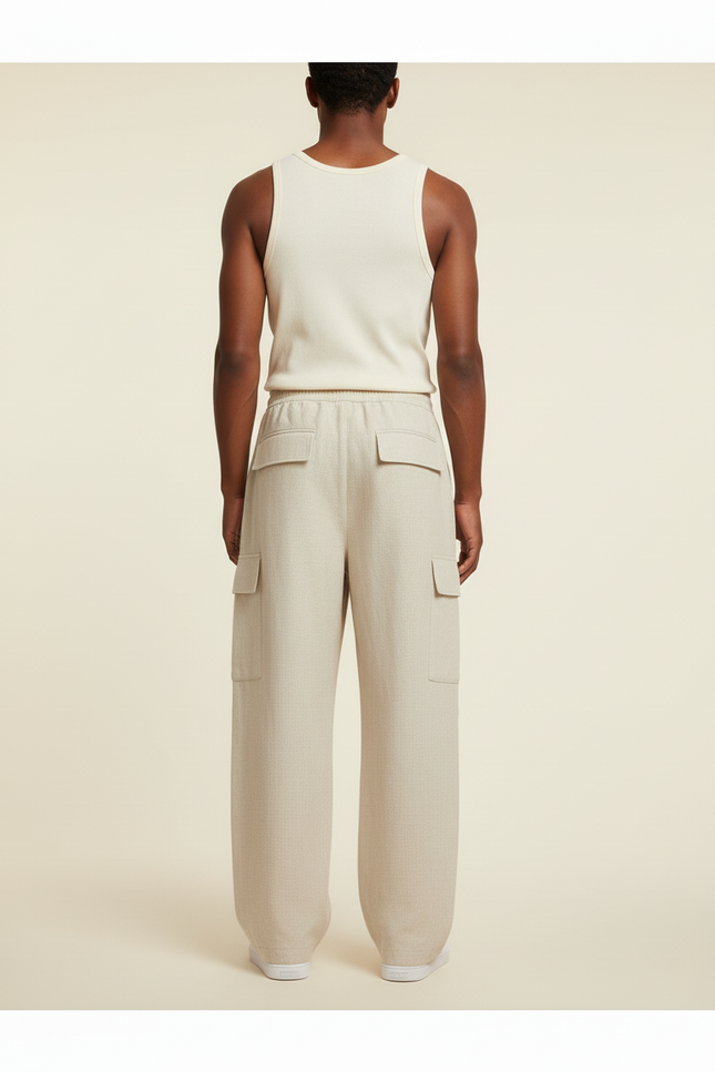 Pantalon Baggy Beige Lin Cargo Ample Décontracté Homme - vue 2