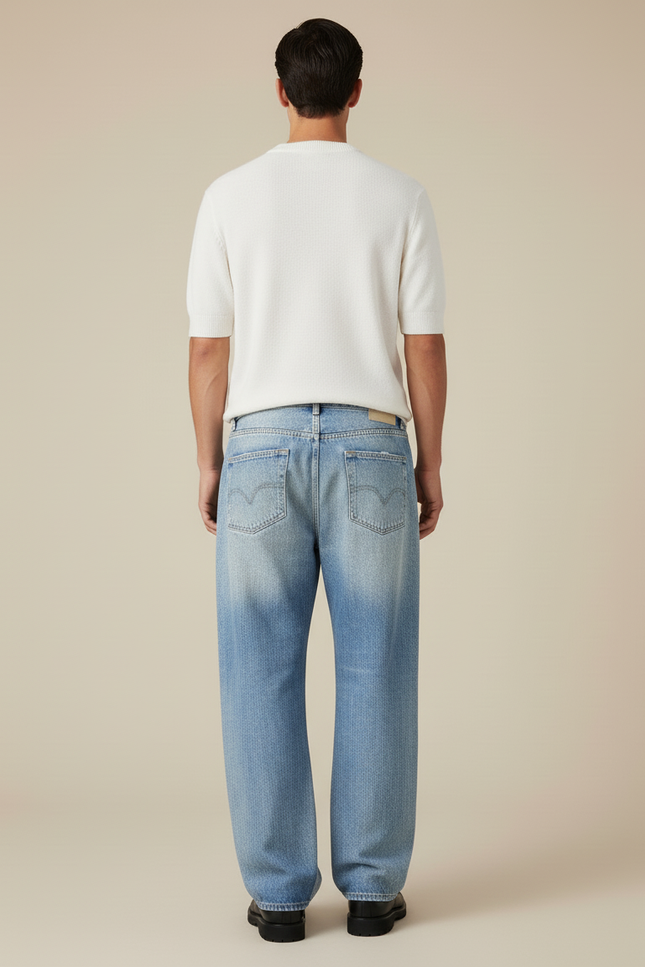 Pantalon Baggy Jean Bleu Délavé Chaînes Imprimé Homme - vue 2