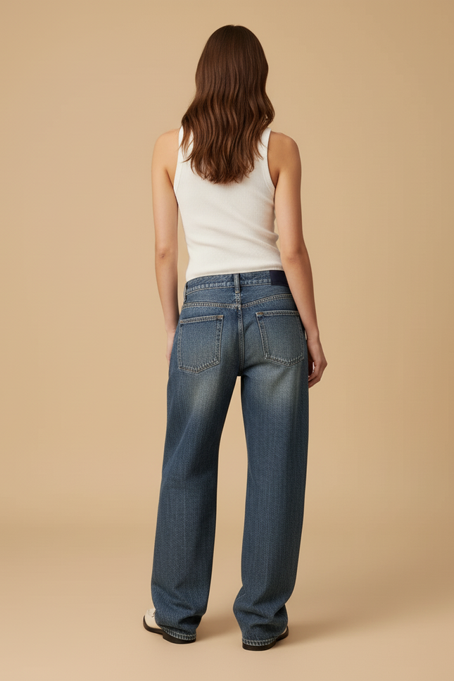 Pantalon Baggy Jean Bleu Droit Ample Décontracté - vue 2
