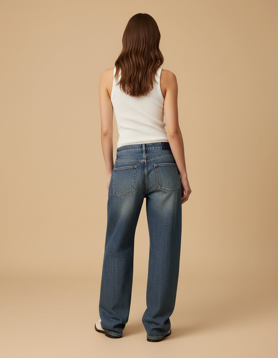 Pantalon Baggy Jean Bleu Droit Ample Décontracté - vue 2