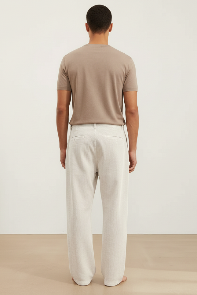 Pantalon Baggy Large Corduroy Écru Décontracté Homme - Beige Cordé - vue 2