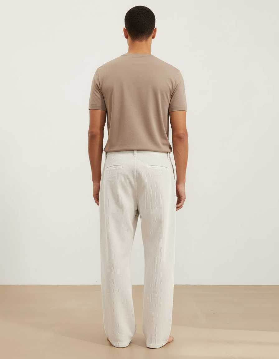 Pantalon Baggy Large Corduroy Écru Décontracté Homme - Beige Cordé - vue 2