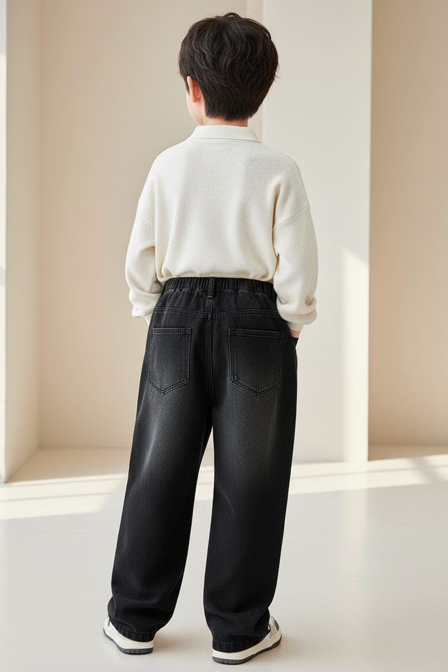 Pantalon Baggy Noir Jean Ample Enfant Décontracté - vue 2