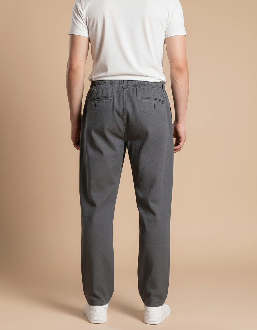 Pantalon Baggy Gris Coton Ample Élastique Homme - vue 2