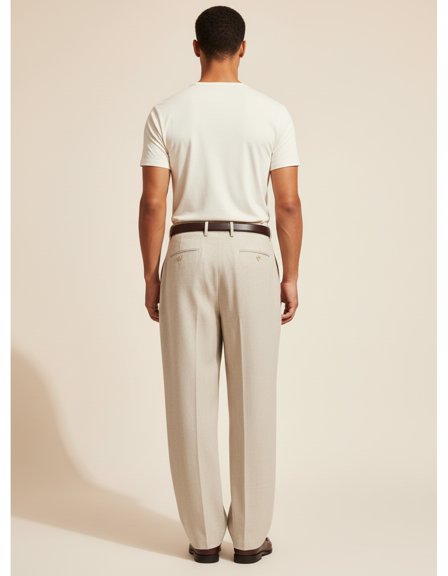 Pantalon Baggy Homme Beige Taille Haute Coton - Lin - vue 2