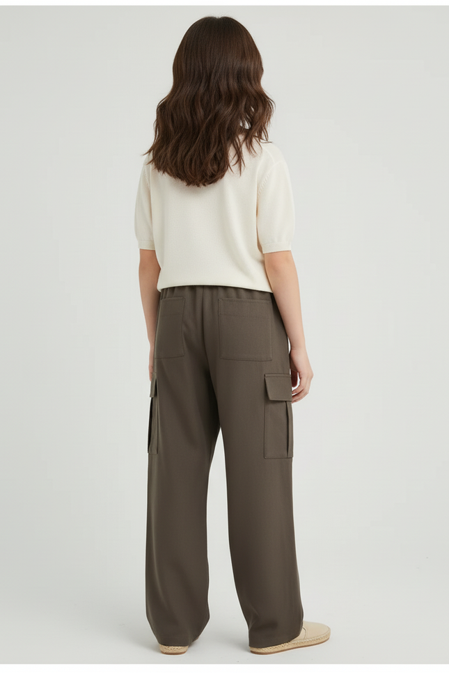 Pantalon Baggy Cargo Ample Vert Foncé Enfant - Kaki Gabardine - vue 2