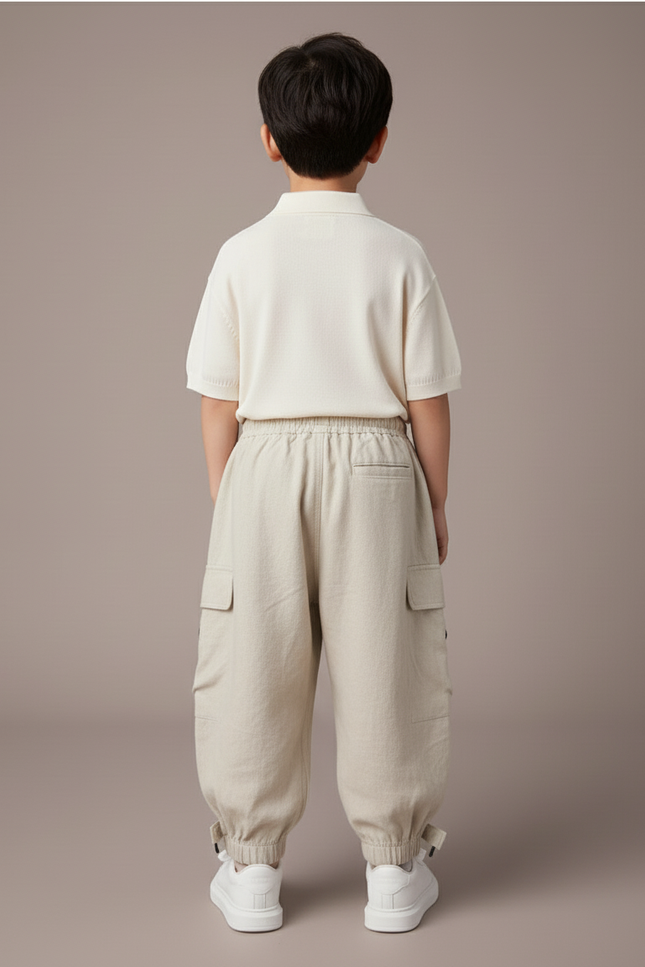 Pantalon Baggy Beige Cargo Ample Enfant Coton - vue 2
