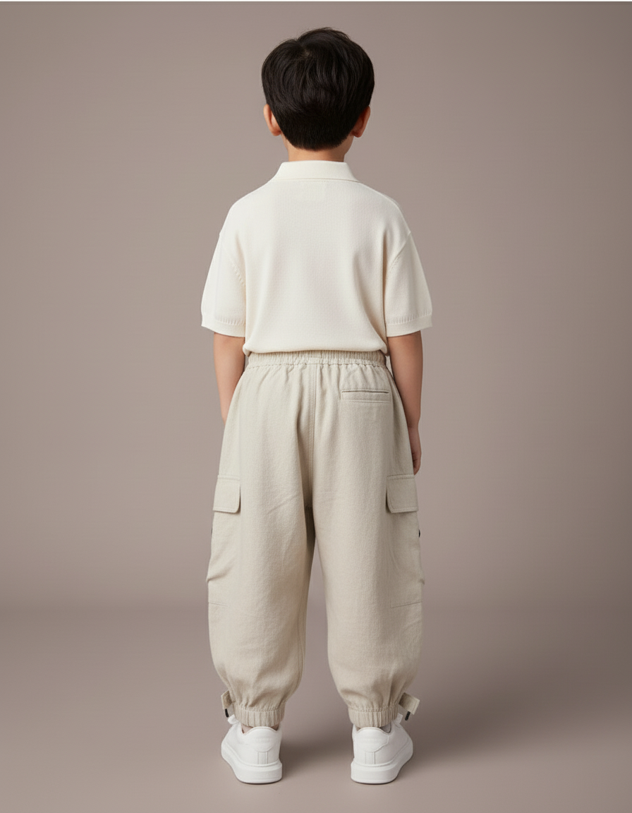 Pantalon Baggy Beige Cargo Ample Enfant Coton - vue 2