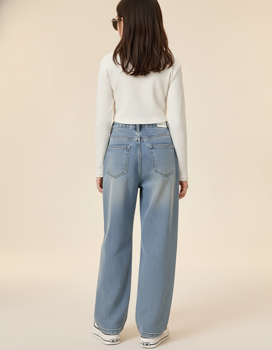 Pantalon Baggy Jean Denim Ample Décontracté Enfant - Bleu - vue 2