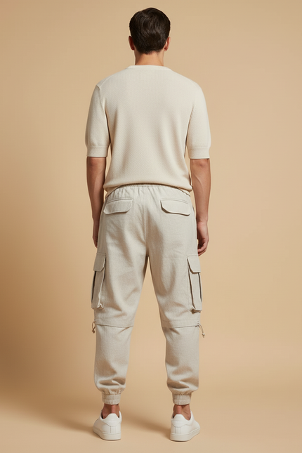 Pantalon Baggy Beige Lin Cargo Ample Homme - vue 2
