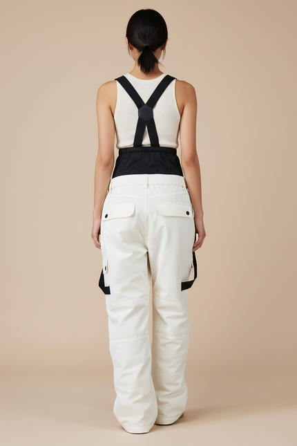 Pantalon Baggy Blanc Noir Ski Bretelles Décontracté - Polyester - vue 2