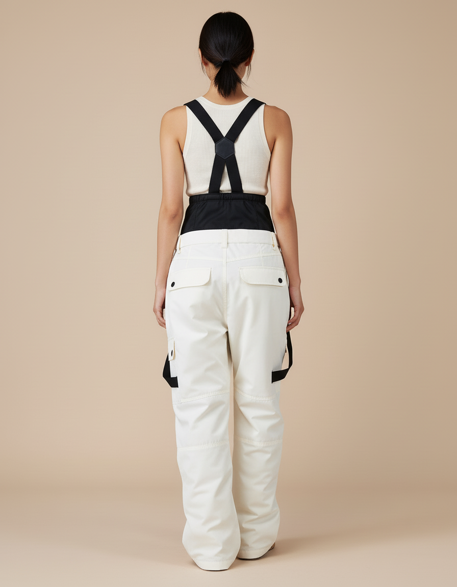 Pantalon Baggy Blanc Noir Ski Bretelles Décontracté - Polyester - vue 2