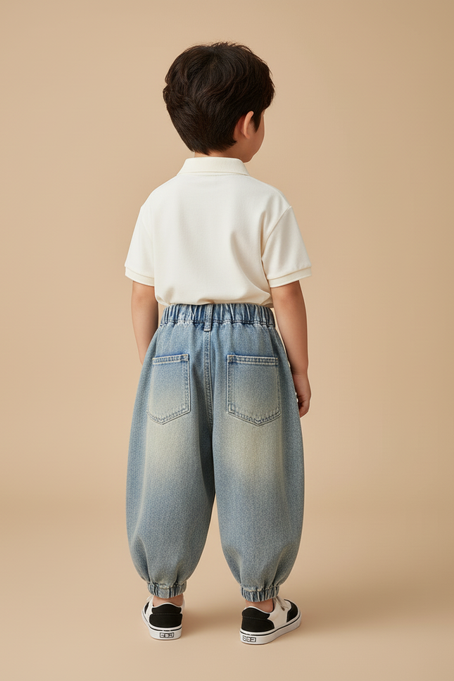 Pantalon Baggy Jean Dégradé Ample Imprimé Visage Garçon - Bleu - vue 2
