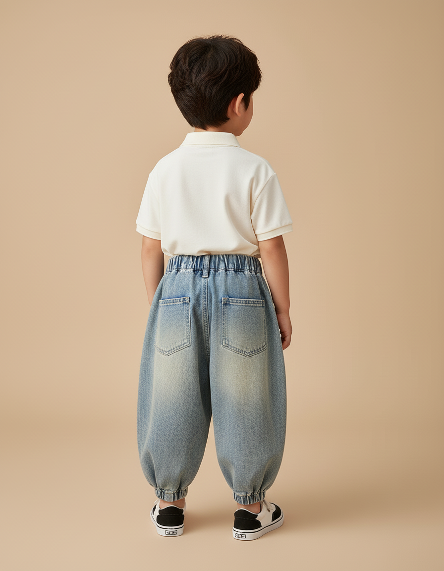 Pantalon Baggy Jean Dégradé Ample Imprimé Visage Garçon - Bleu - vue 2