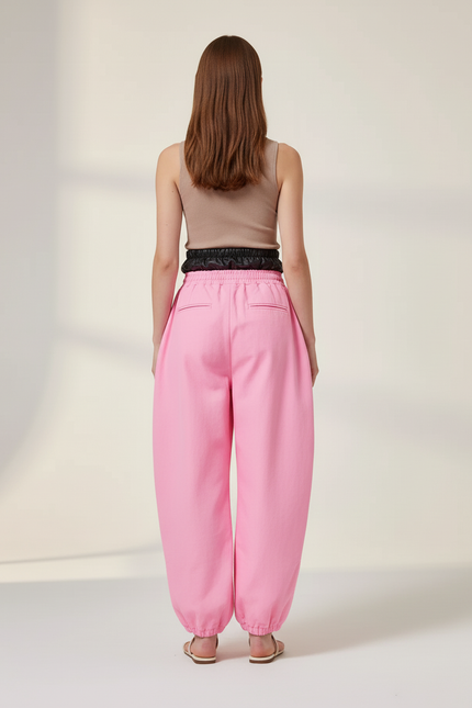 Pantalon Baggy Rose Ample Cordon Fluide Décontracté - Toile - vue 2