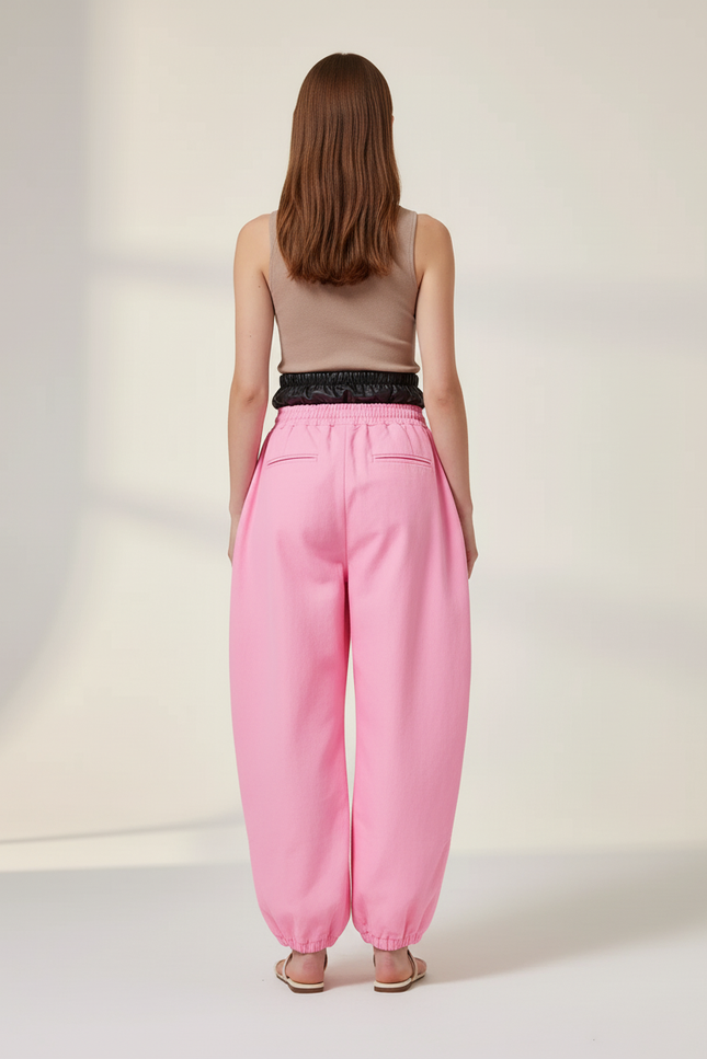 Pantalon Baggy Rose Ample Cordon Fluide Décontracté - Toile - vue 2