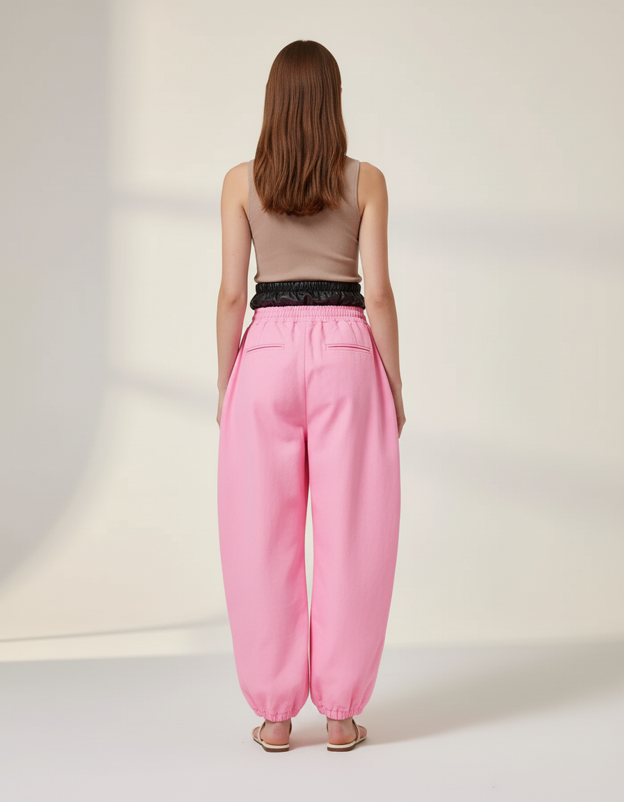 Pantalon Baggy Rose Ample Cordon Fluide Décontracté - Toile - vue 2