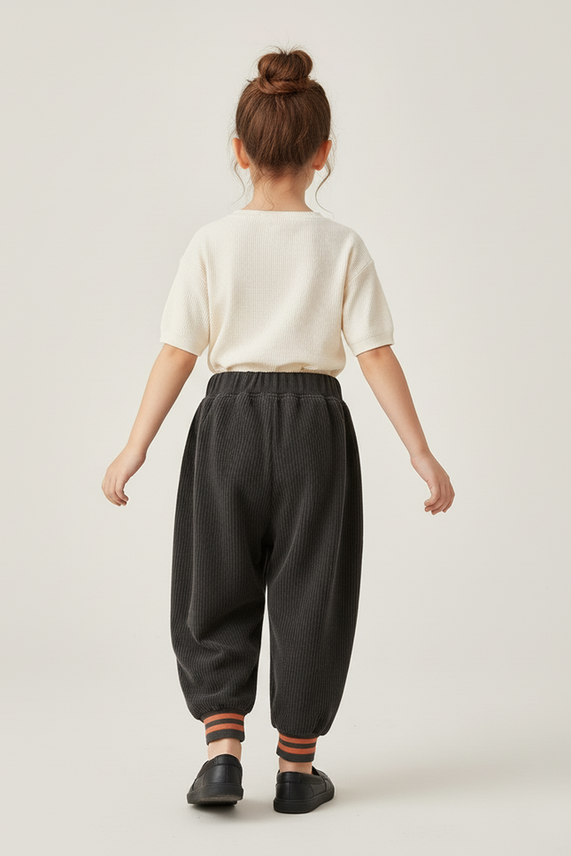 Pantalon Baggy Velours Côtelé Ours Enfant Hiver - Gris - vue 2
