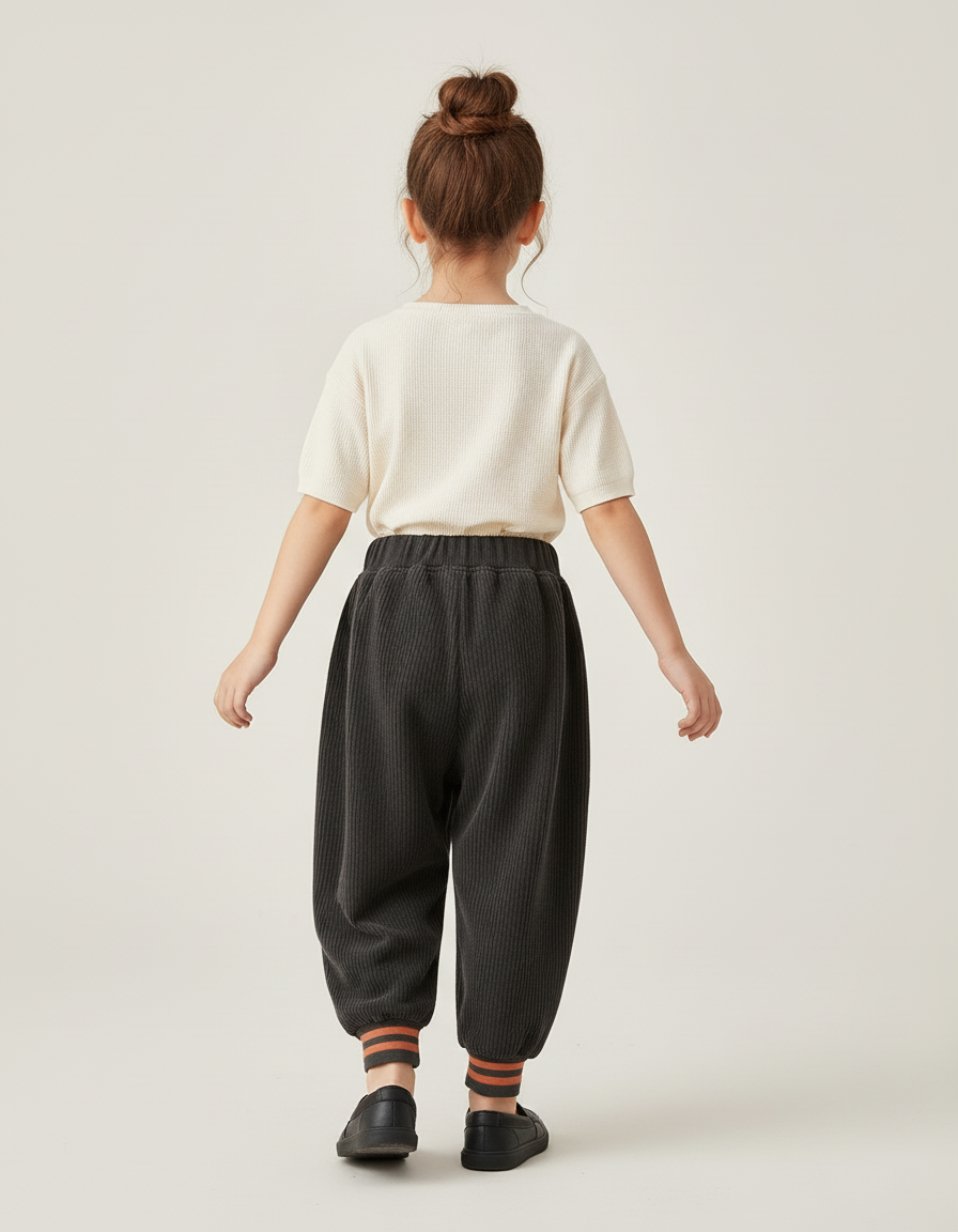 Pantalon Baggy Velours Côtelé Ours Enfant Hiver - Gris - vue 2