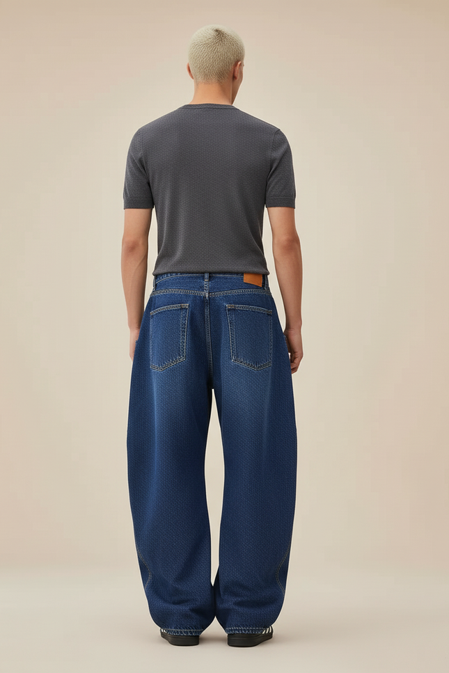 Pantalon Baggy Denim Bleu Ample Streetwear Large - Jean - vue 2