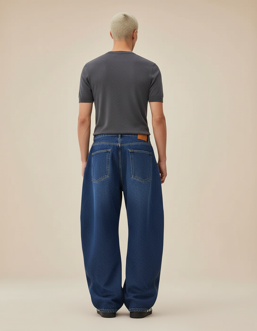 Pantalon Baggy Denim Bleu Ample Streetwear Large - Jean - vue 2
