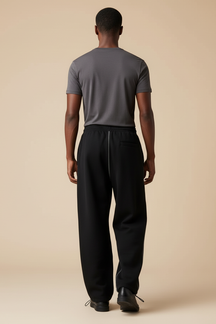 Pantalon Baggy Noir Ample Brodé Décontracté Jogging - Molleton - vue 2