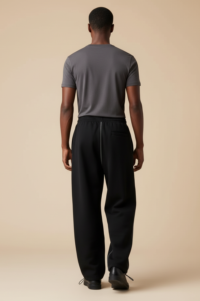 Pantalon Baggy Noir Ample Brodé Décontracté Jogging - Molleton - vue 2