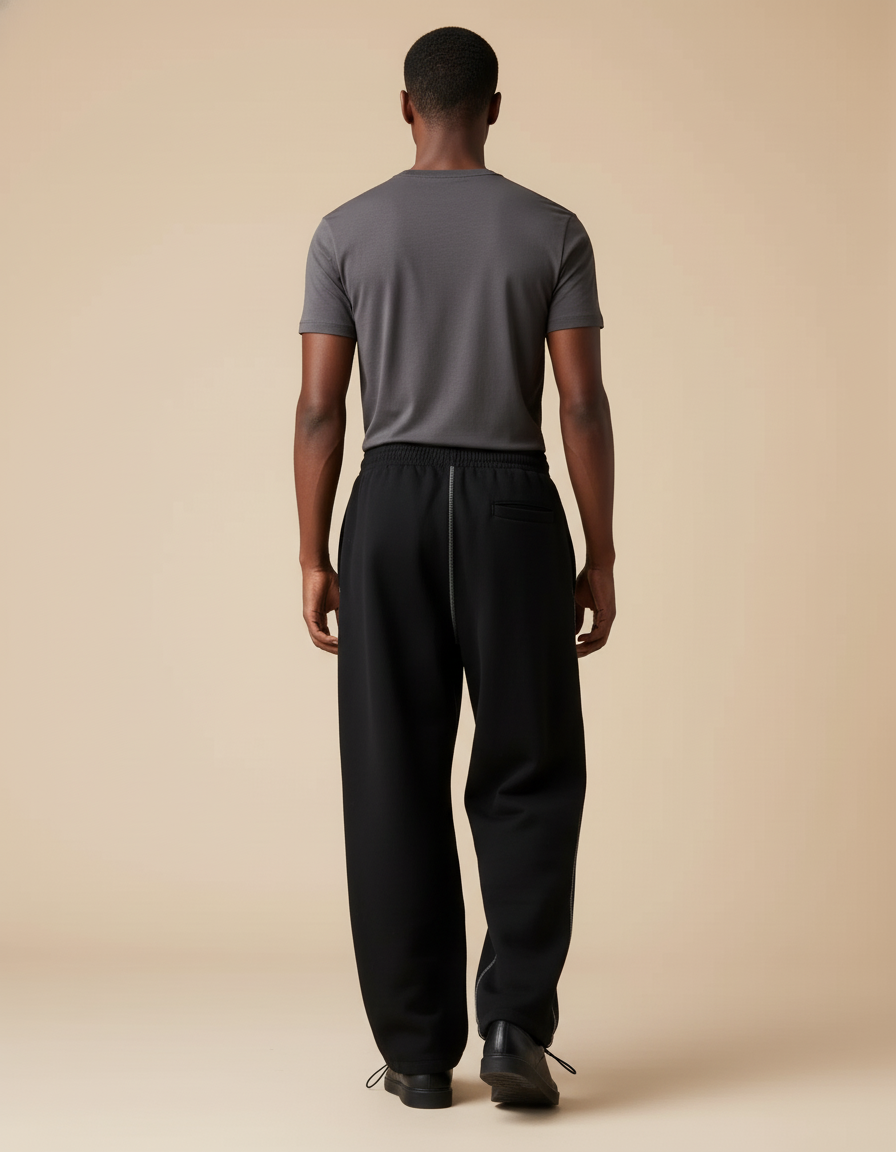 Pantalon Baggy Noir Ample Brodé Décontracté Jogging - Molleton - vue 2