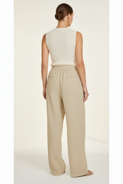 Pantalon Baggy Lin Beige Fluide Taille Cordon Femme - vue 2