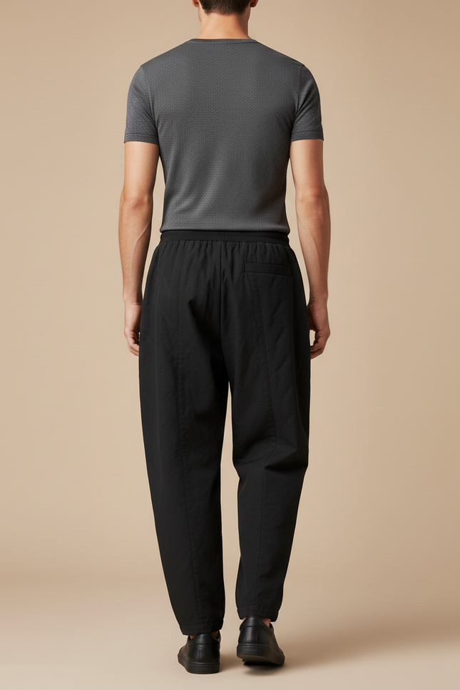 Pantalon Baggy Noir Ample Coton Cordon Décontracté - vue 2