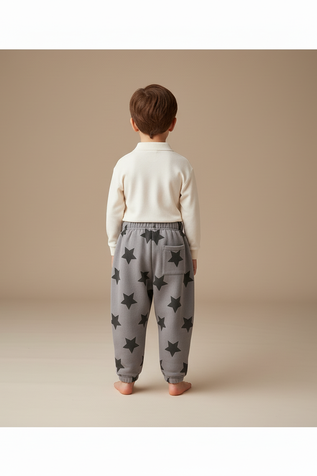 Pantalon Baggy Gris Étoiles Molleton Doux Enfant - vue 2