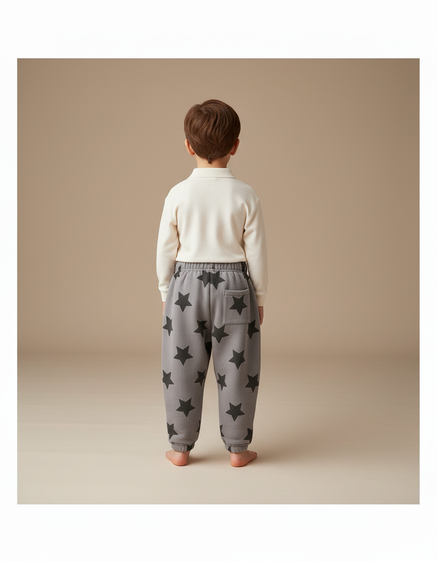 Pantalon Baggy Gris Étoiles Molleton Doux Enfant - vue 2