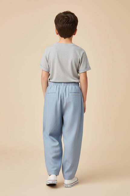 Pantalon Baggy Bleu Clair Ample Plissé Coton Enfant - vue 2