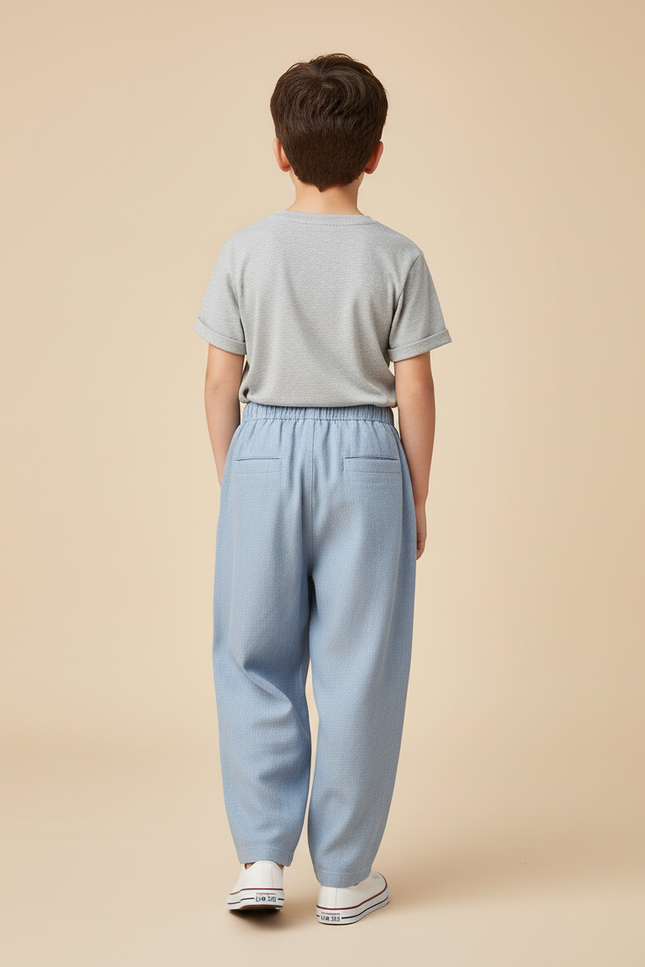 Pantalon Baggy Bleu Clair Ample Plissé Coton Enfant - vue 2