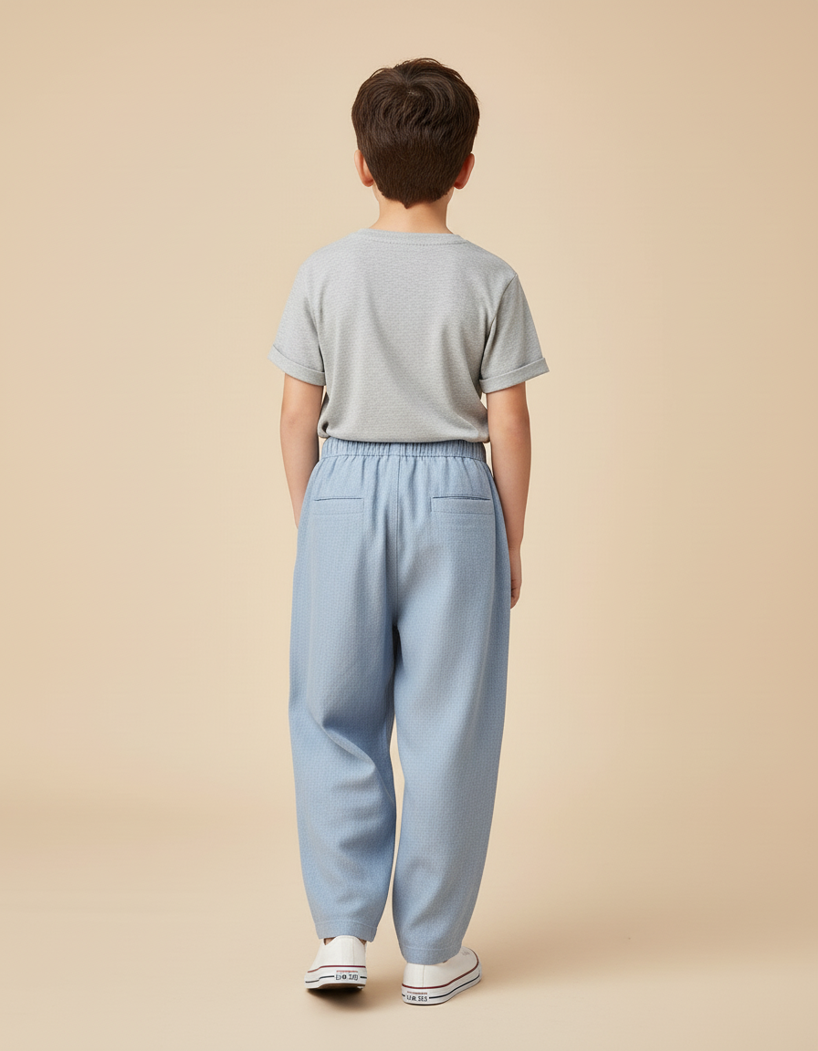 Pantalon Baggy Bleu Clair Ample Plissé Coton Enfant - vue 2