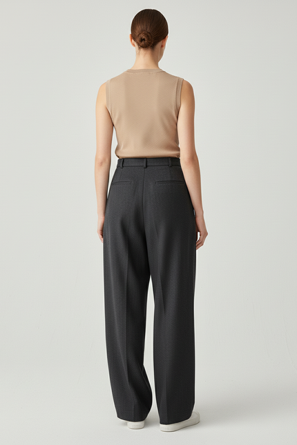 Pantalon Baggy Gris Plissé Ample Décontracté - Laine - vue 2