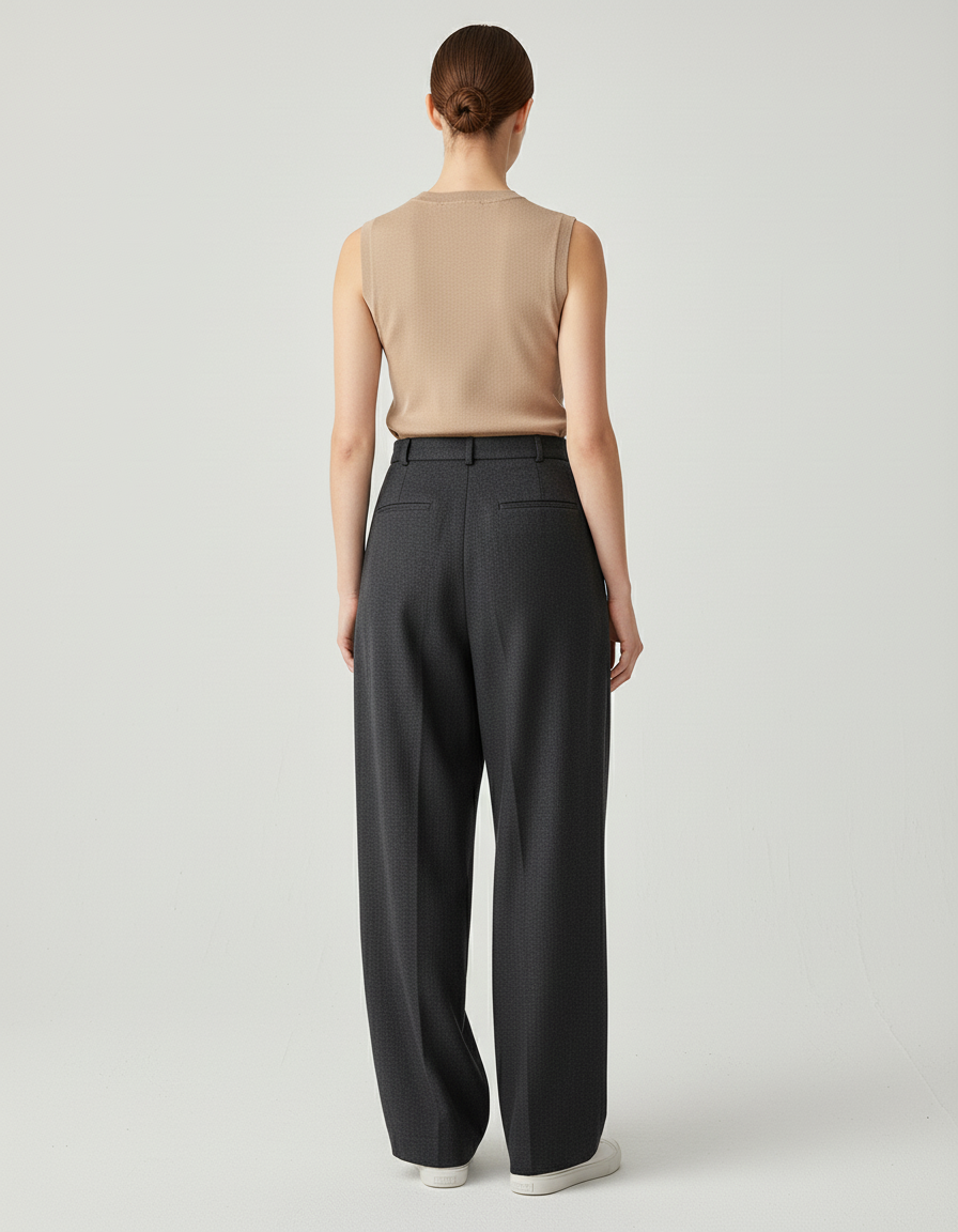 Pantalon Baggy Gris Plissé Ample Décontracté - Laine - vue 2